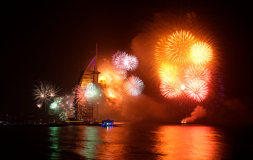 Firework display from Jumeira Beach during the New year celebration celebration in 2015. 