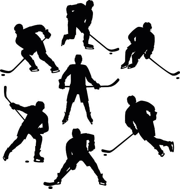 bildbanksillustrationer, clip art samt tecknat material och ikoner med ice hockey seven silhouettes set - hockey