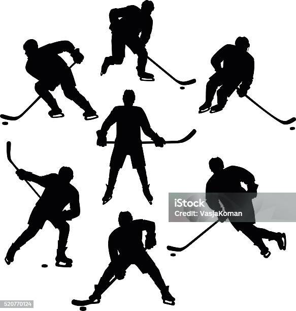 Ice Hockey Seven Silhouettes Set Stock Illustration - Download Image Now - Hockey, In Silhouette, Ice Hockey