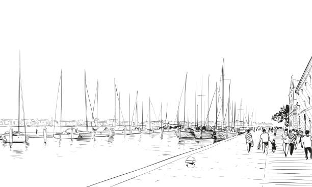 Italy. Venice. Hand drawn sketch vector illustration Italy. Venice. Hand drawn sketch vector illustration Harbor stock illustrations