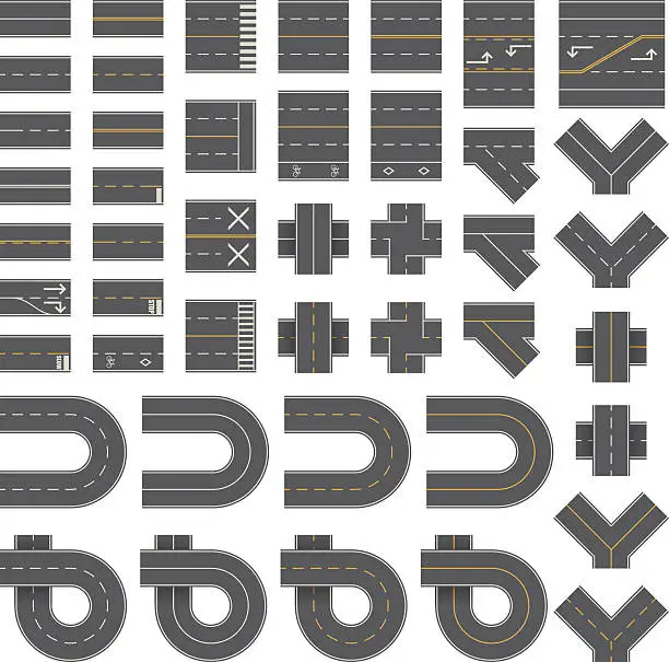 Vector illustration of Mega Seamless Road Construction Kit - Overhead Perspective