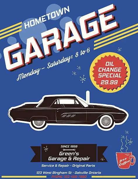 Vector illustration of Retro Garage Automotive Poster or Sign