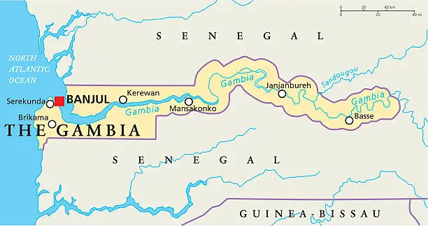 Vector illustration of The Gambia Political Map