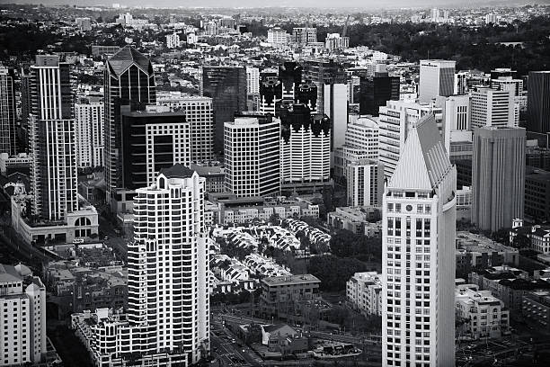 istock Downtown San Diego Cityscape From Above in Black and White 520773742