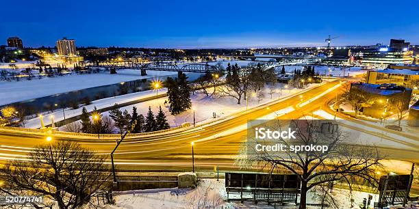 Bridge At Night In Winter Stock Photo - Download Image Now - Saskatoon, Winter, Architecture