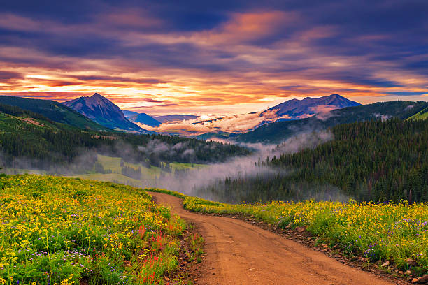linda manhã - colorado road mountain landscape - fotografias e filmes do acervo