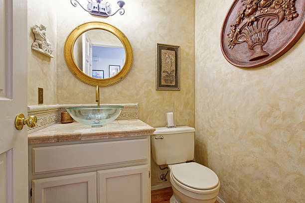 istock Bathroom vanity cabinet with glass vessel sink 520775381