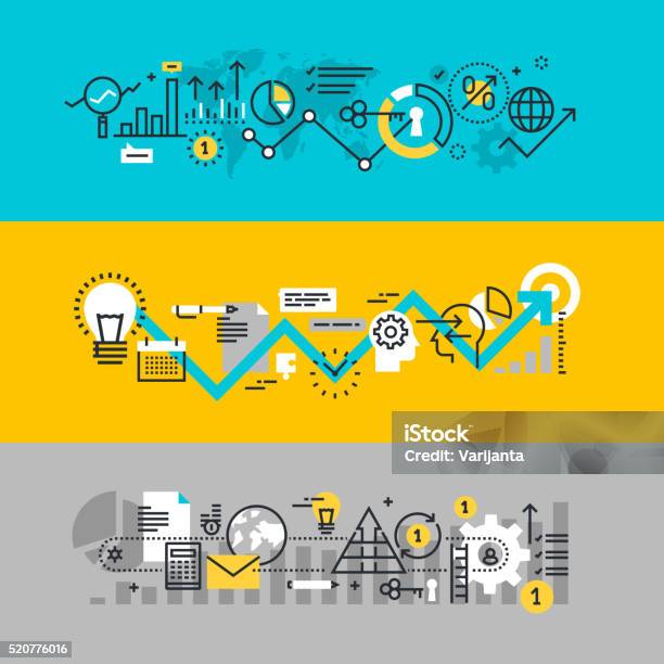 세트 Of 평편 꺾은선형 디자인식 웹 배너 비즈니스 프로세스 금융에 대한 스톡 벡터 아트 및 기타 이미지 - 금융, 마케팅, 분석-보기