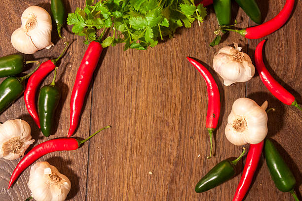 istock Chili, jalapeno, garlic and coriander background 520776689