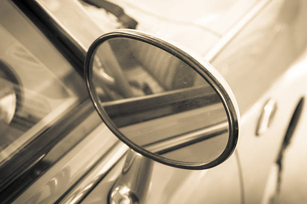 Side view mirror old car in vintage style