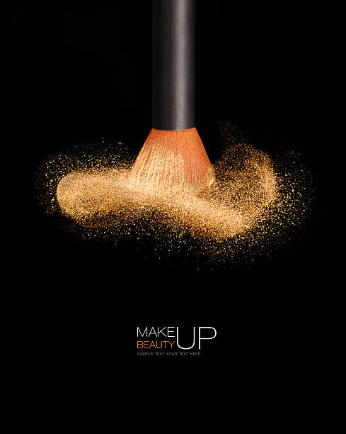 maquilhagem conceito. cosméticos escova com brilhante pó facial - face powder exploding make up dust imagens e fotografias de stock