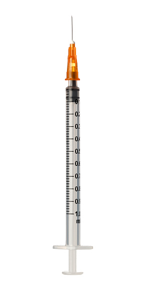 A 1ml syringe and needle isolated on a white background with clipping path.