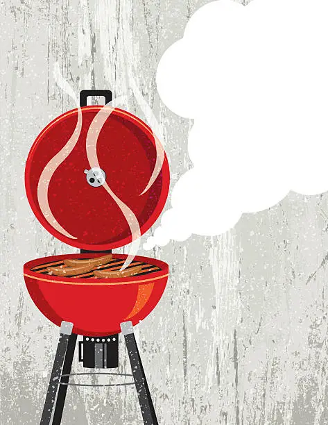 Vector illustration of Red Grill Barbecue Cooking Hotdogs