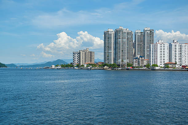 Santos city in Sao Paulo.View of sea buildings. Brazil