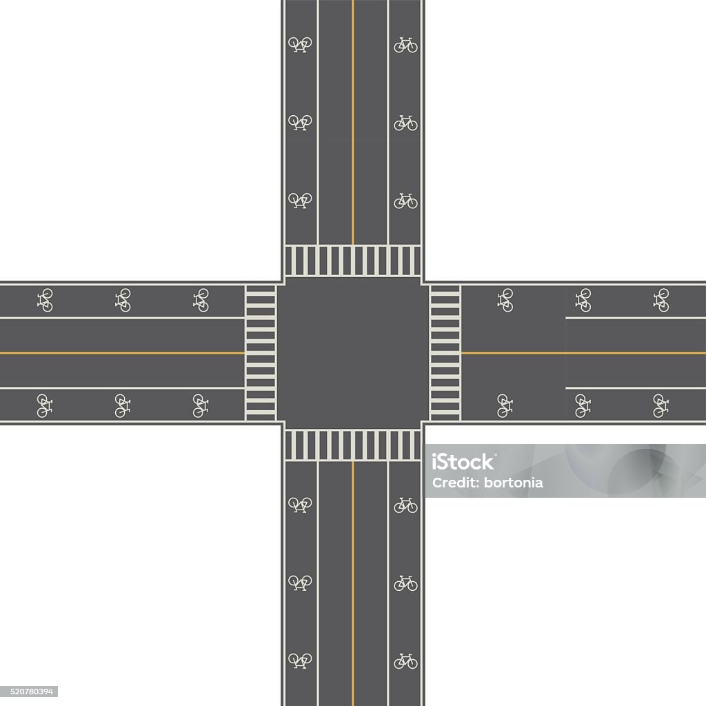 오버헤드 원근 뷰 4웨이 트래픽 교차로 0명에 대한 스톡 벡터 아트 및 기타 이미지 - 0명, 거리, 고가 도로-도로 - Istock