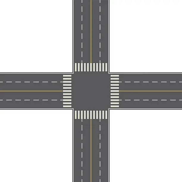 Vector illustration of Overhead Perspective View of a 4-Way Traffic Intersection