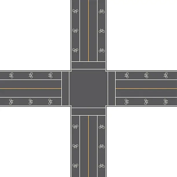 Vector illustration of Overhead Perspective View of a 4-Way Traffic Intersection