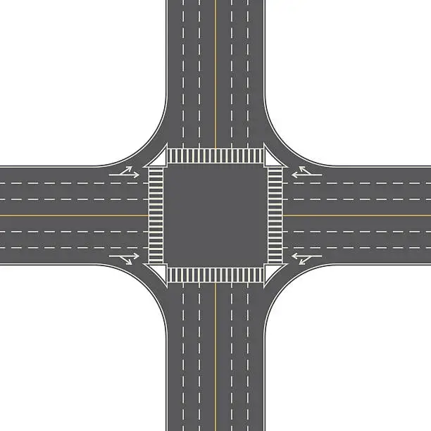 Vector illustration of Overhead Perspective View of a 4-Way Traffic Intersection