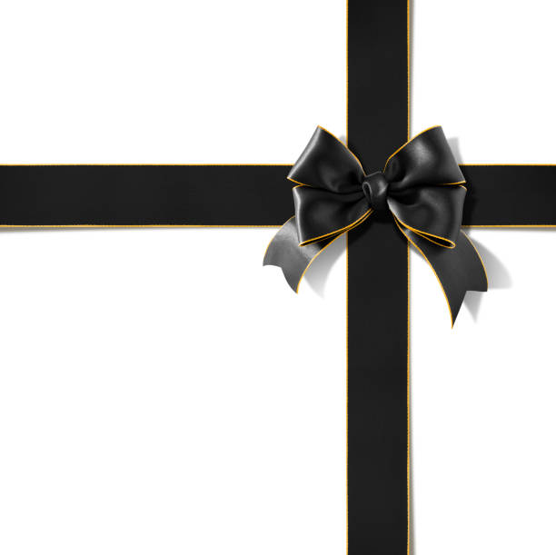 istock Double bow gold rimmed black ribbon with clipping path 520786881