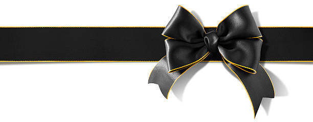 Double bow gold rimmed black ribbon with clipping path