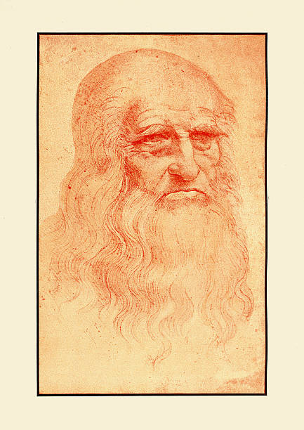 self portrait of leonardo da vinci - polymath stock illustrations