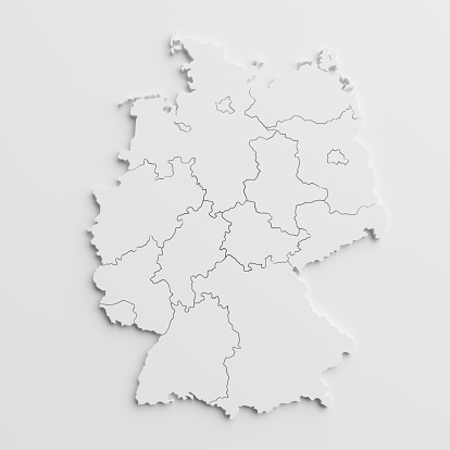 paper cutout national map of  Germany with isolated background.The map source:https://www.cia.gov/library/publications/the-world-factbook/docs/refmaps.html, reedit with AI, and created the image with C4D.