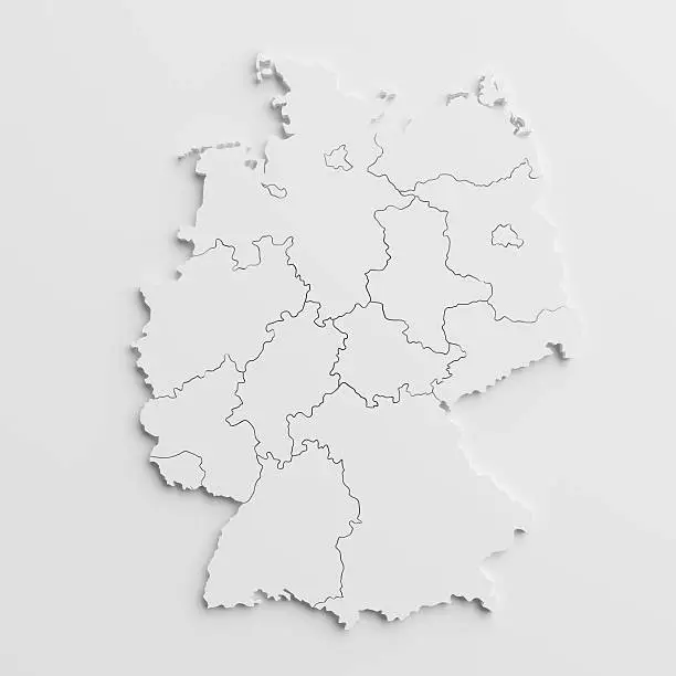 paper cutout national map of  Germany with isolated background.The map source:https://www.cia.gov/library/publications/the-world-factbook/docs/refmaps.html, reedit with AI, and created the image with C4D.