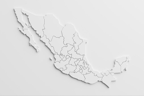 paper cutout national map of Mexico  with isolated background.The map source:https://www.cia.gov/library/publications/the-world-factbook/docs/refmaps.html, reedit with AI, and created the image with C4D.