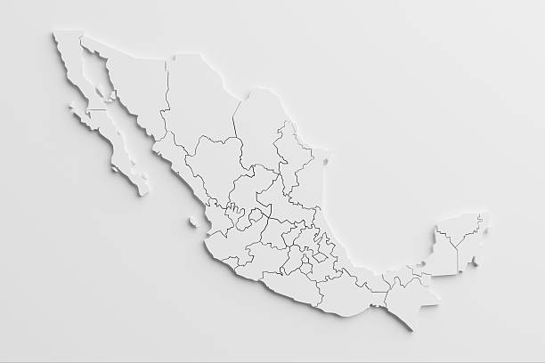 paper cutout national map of Mexico  with isolated background.The map source:https://www.cia.gov/library/publications/the-world-factbook/docs/refmaps.html, reedit with AI, and created the image with C4D.