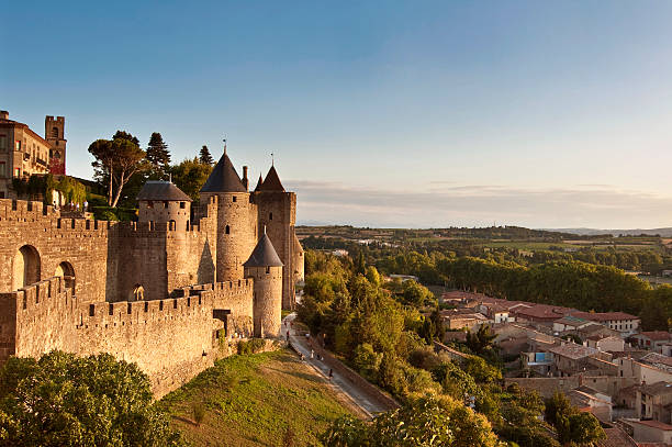 Medieval fortified city of Carcassonne, France Medieval fortified city of Carcassonne, France fortified wall photos stock pictures, royalty-free photos & images