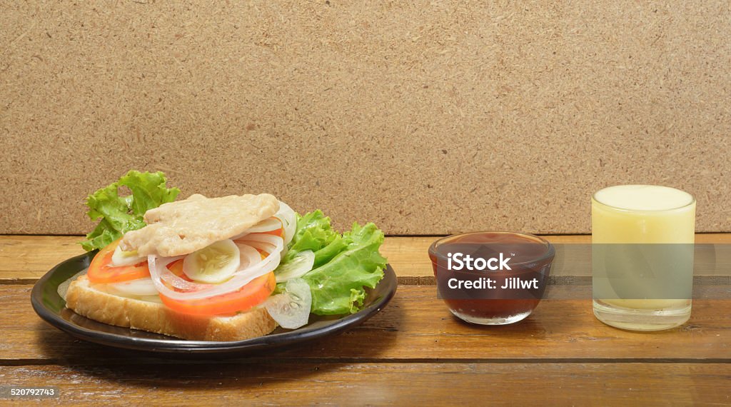 Sandwich Sandwich and meat with vegatable at table background Appetizer Stock Photo