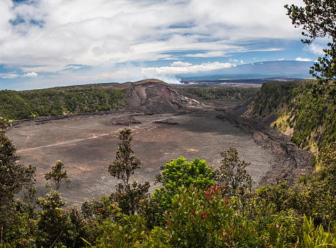 View of Kilauea Iki Crater in Volcanoes National Park, on the Big Island, Hawaii, United States..