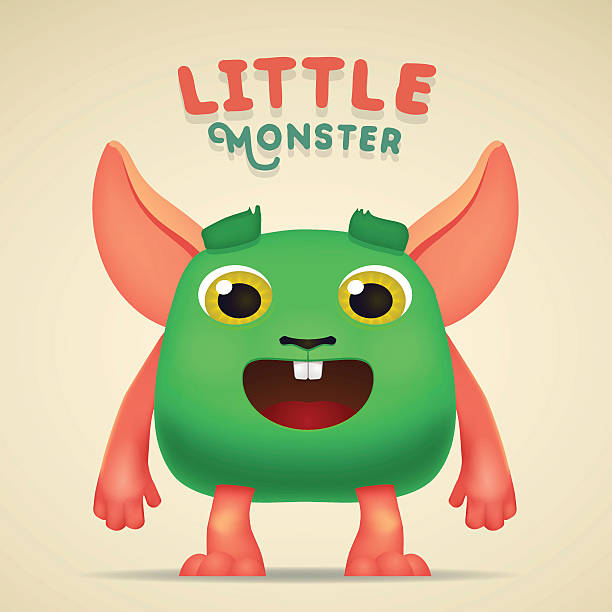 Cute Cartoon Green Alien Creature Character With Little Monster Lettering  Stock Illustration - Download Image Now - iStock