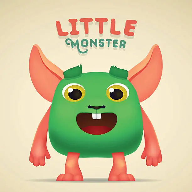 Vector illustration of Cute Cartoon Green alien Creature character with little monster lettering