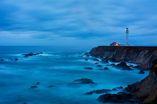 Point Arena Lighthouse Point Arena Lighthouse in California at night mendocino photos stock pictures, royalty-free photos & images