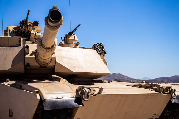 United States Marines military tank with soldiers on board stock photo