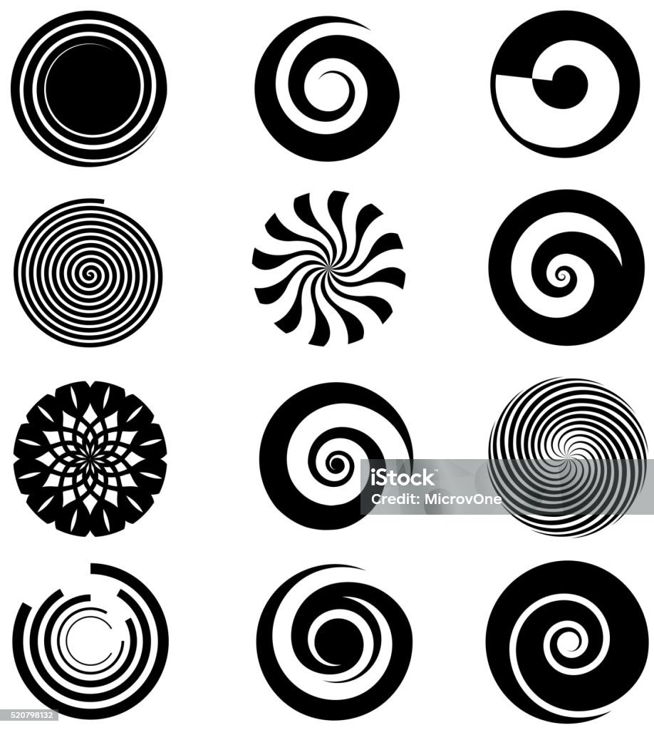 Vector spiral elements Vector spiral elements. Spiral swirl icon circular, twirl spiral circle, twist curve spiral rotation illustration Spiral stock vector