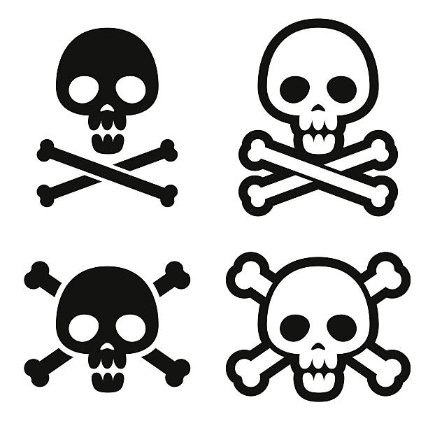 illustrazioni stock, clip art, cartoni animati e icone di tendenza di teschio e ossa incrociate icone - pirate corsair cartoon danger