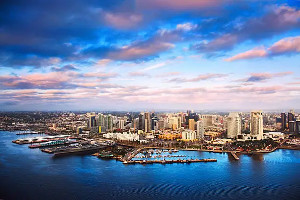 Photo of Aerial View of the Downtown San Diego Skyline at Dusk