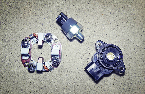 Car parts on a gray background stock photo