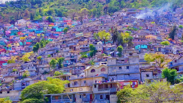 Photo of Digital art, Housing stacked up a hillside in Port-Au-Prince, Haiti