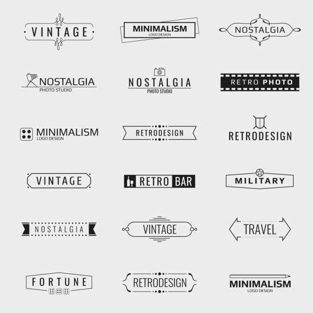 Vector minimal vintage logo templates Vector minimal vintage logo templates. Logo travel, emblem company logo bar, brand logo photo studio illustration military borders stock illustrations