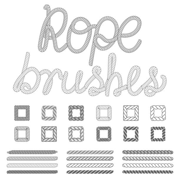 illustrations, cliparts, dessins animés et icônes de motif en corde nautique ensemble vector brosses - paintbrush isolated white background single object