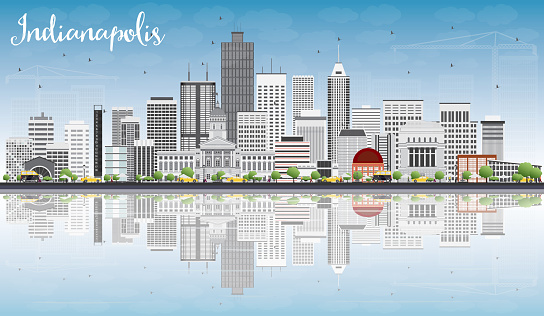 Indianapolis Skyline with Gray Buildings, Blue Sky and Reflections. Vector Illustration. Business Travel and Tourism Concept with Modern Buildings. Image for Presentation Banner Placard and Web Site.