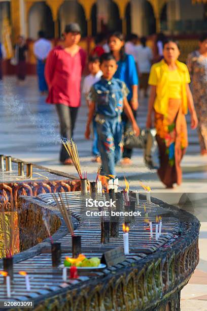 People At Shwedagon Pagoda Yangon Myanmar Burma Stock Photo - Download Image Now - Buddhism, Child, Family