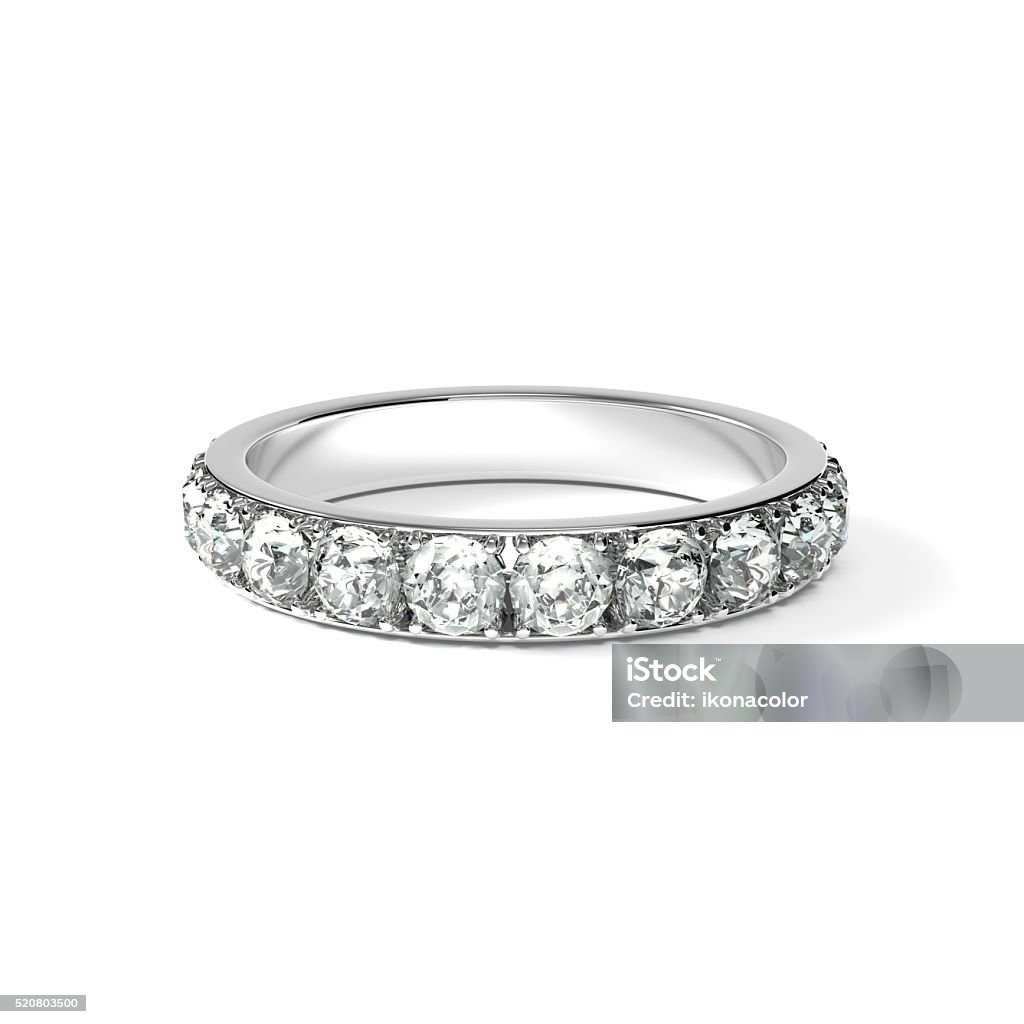 Diamond Ring, White Background Realistic 3D render of a diamond ring, isolated on white background. Wedding Ring Stock Photo