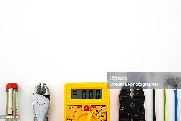 Set Electrician Tools Stock Photo - Download Image Now - Work Tool, Electricity, Power Line