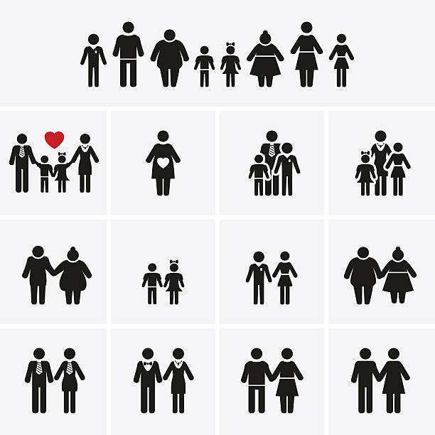 illustrazioni stock, clip art, cartoni animati e icone di tendenza di icone di famiglia. uomo, donna, bambini e anziani. persone pazzo. - homosexual gay man symbol homosexual couple