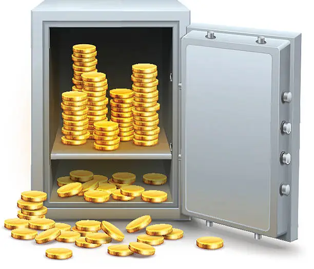 Vector illustration of Safe full of gold coins money