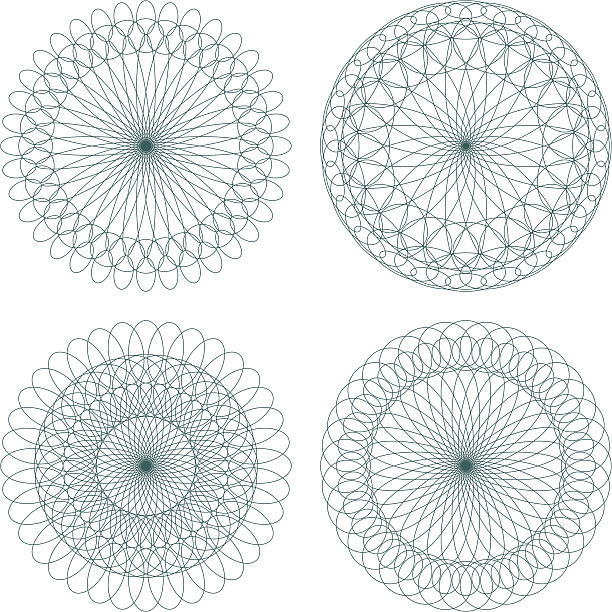 세트마다 버처 벡터 길로쉐 rosettes - guilloche pattern circle four objects stock illustrations